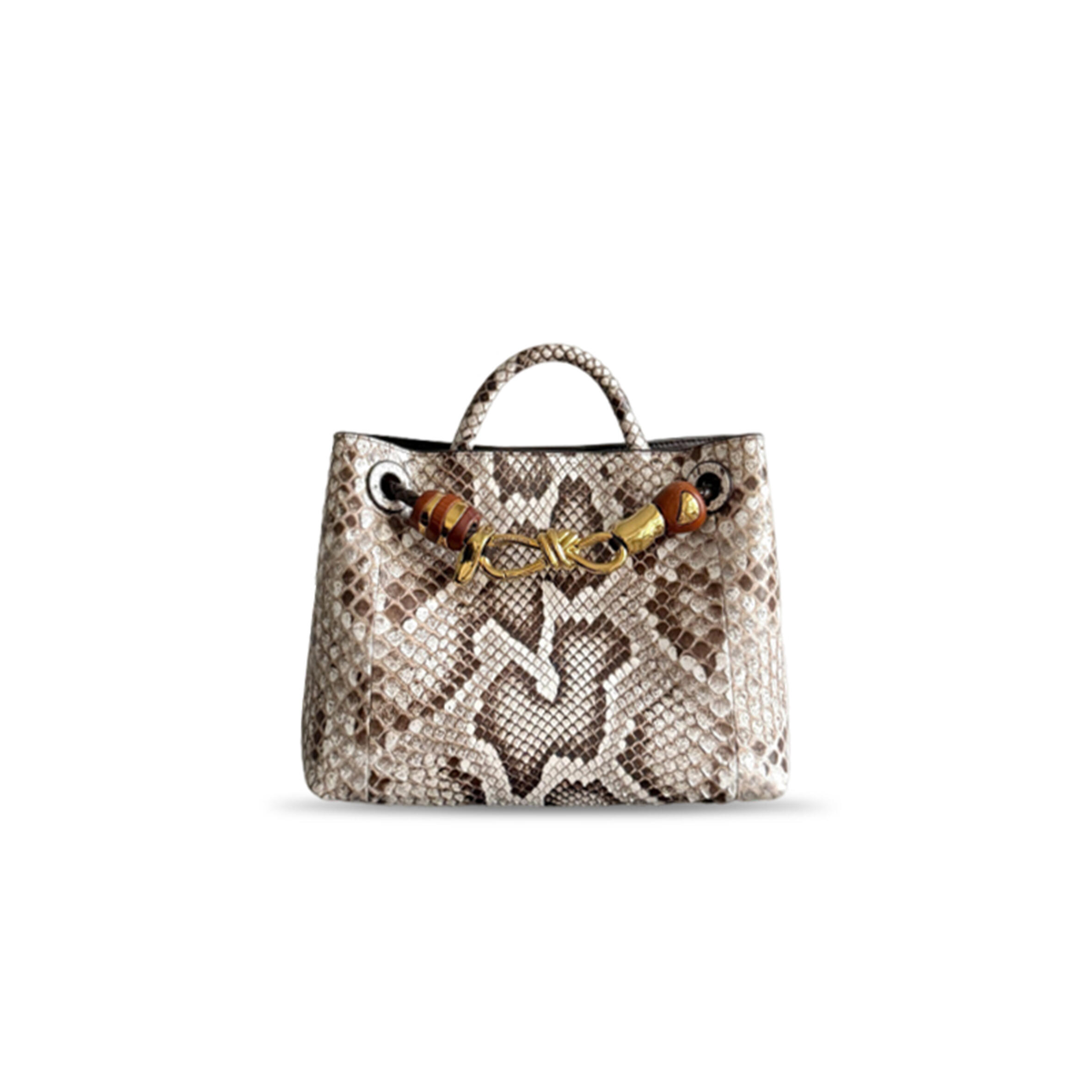 BOTTEGA VENETA SMALL ANDIAMO PYTHON TOTE BAG 743568 (25*22*10.5cm)
